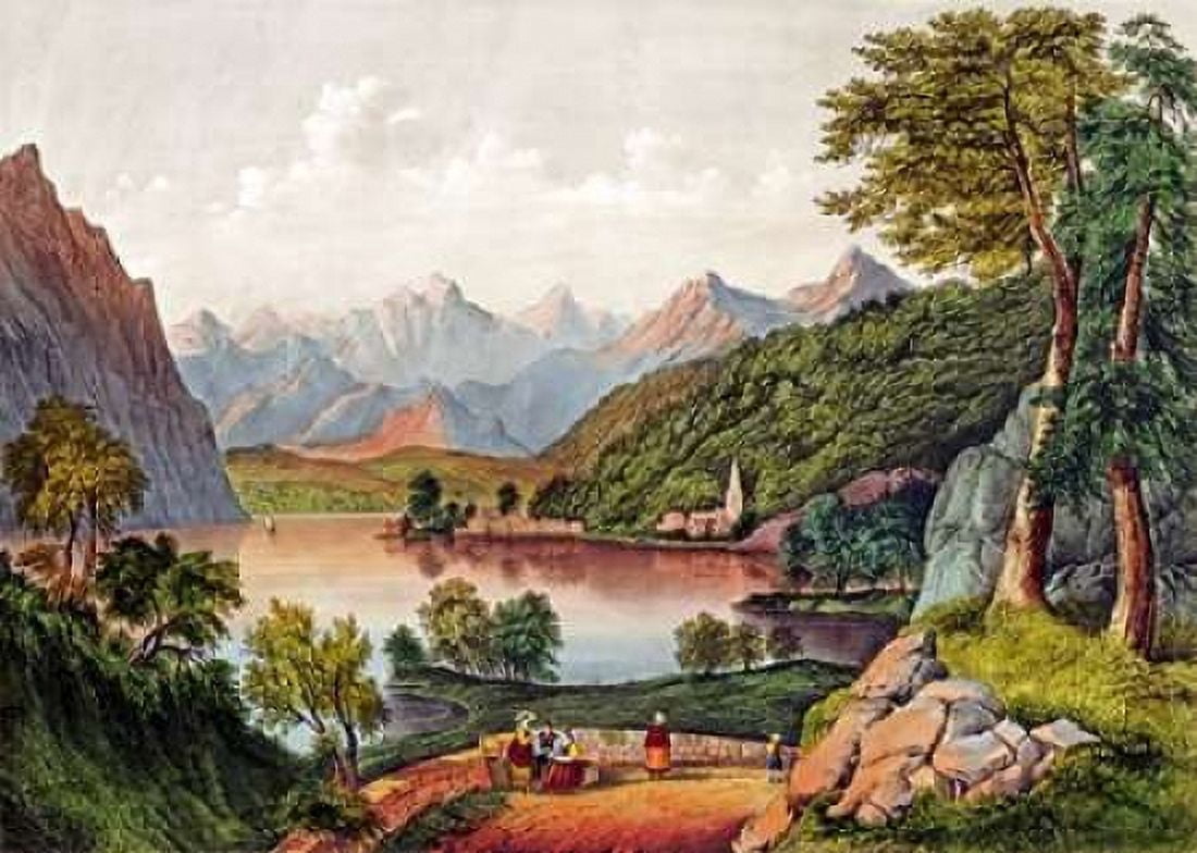 Lake Lugano Italy Canvas Art - Currier and Ives (20 x 28)