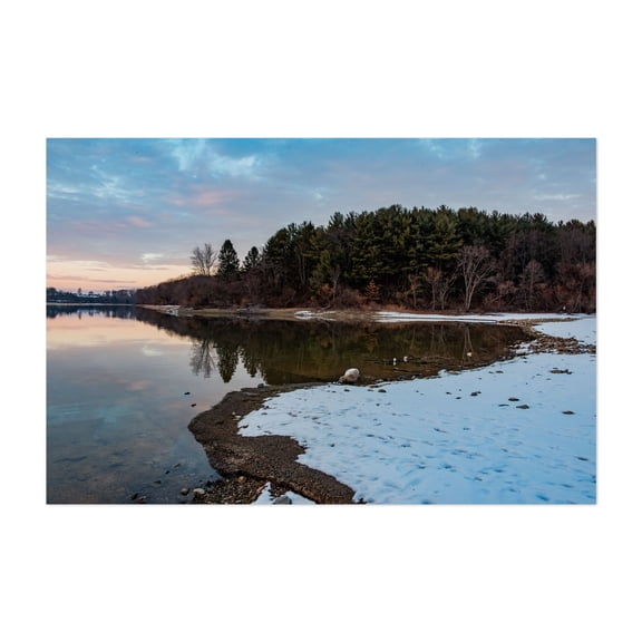 The Lake Marburg Shoreline on a January Afternoon - Hanover Pennsylvania Photography Winter Snow Lake Scenic Nature Landscape Woodland Unframed Wall Art Print 20 x 28 inches