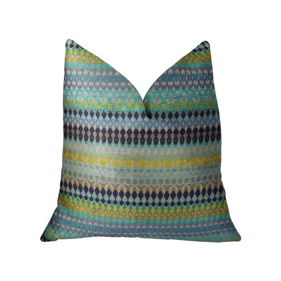 Lake Marsh Turquoise Yellow & Navy Handmade Luxury Pillow, 16 x 16 in.