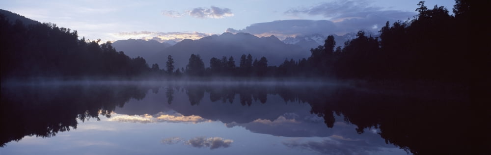 Lake Matheson At Dusk Canvas Art - Ian Cumming Design Pics (36 x 12)