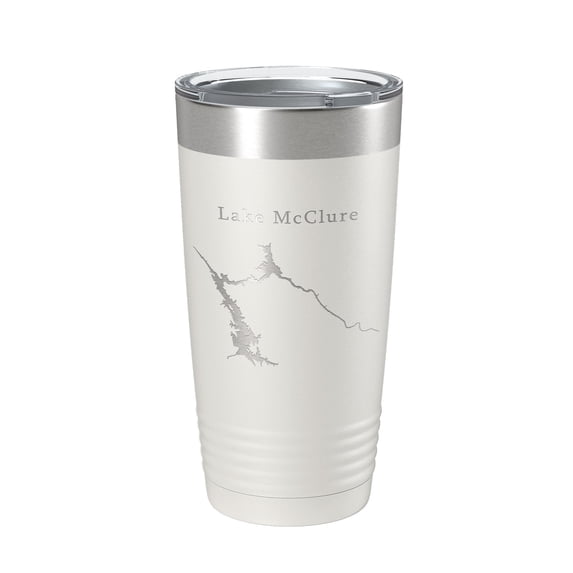 Lake McClure Map Tumbler Travel Mug Insulated Laser Engraved Coffee Cup California 20 oz White