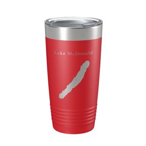 Lake McDonald Map Tumbler Travel Mug Insulated Laser Engraved Coffee Cup Glacier National Park Montana 20 oz Red