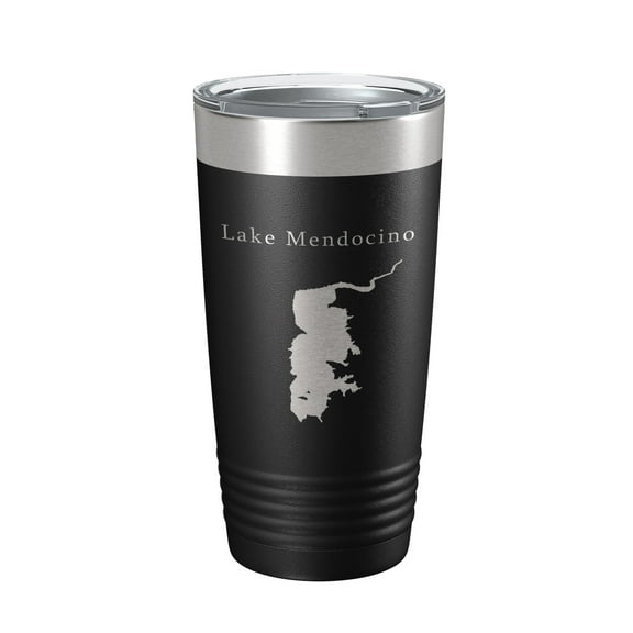 Lake Mendocino Map Tumbler Travel Mug Insulated Laser Engraved Coffee Cup California 20 oz Black
