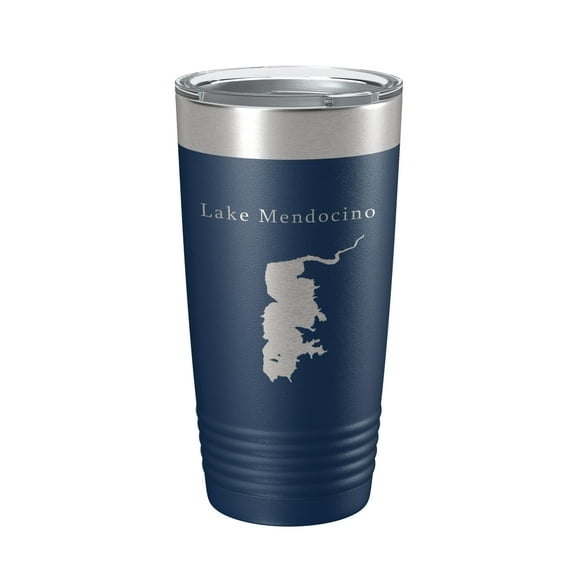 Lake Mendocino Map Tumbler Travel Mug Insulated Laser Engraved Coffee Cup California 20 oz Navy Blue