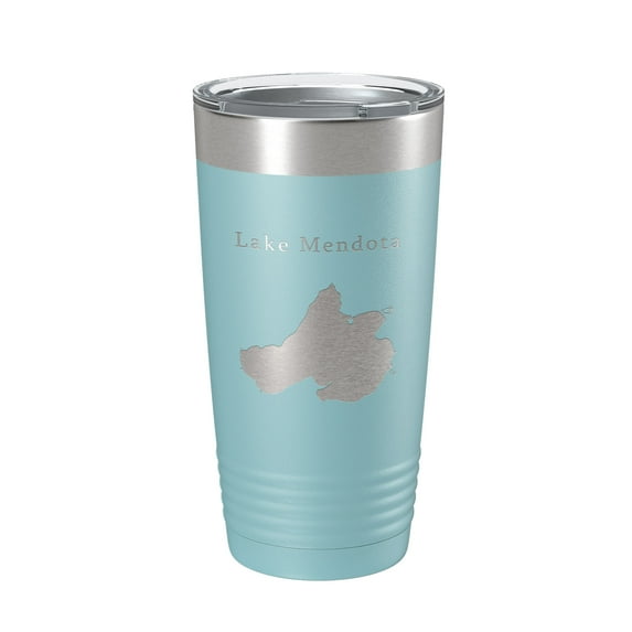 Lake Mendota Map Tumbler Travel Mug Insulated Laser Engraved Coffee Cup Wisconsin 20 oz Light Blue