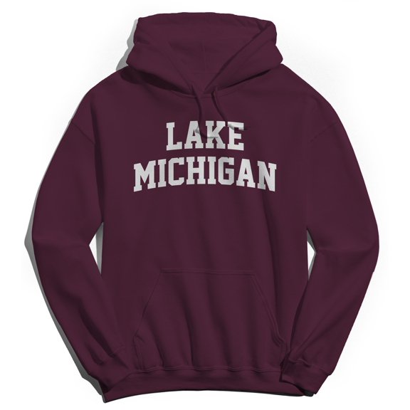 Lake Michigan Graphic Maroon Men's Cotton Pullover Hoodie