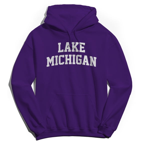 Lake Michigan Graphic Purple Men's Cotton Pullover Hoodie
