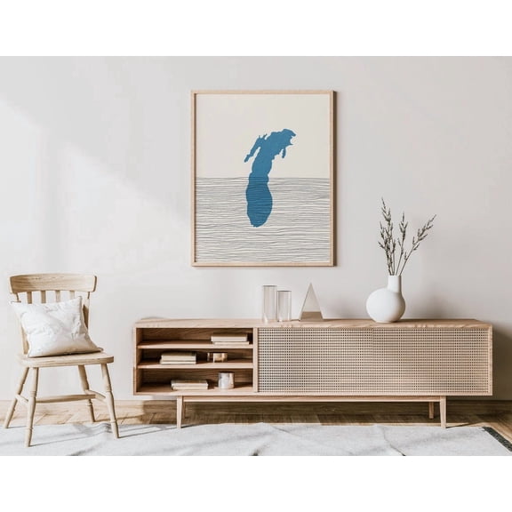 Lake Michigan Map Wall Art Print, Minimalist Lakehouse Decor