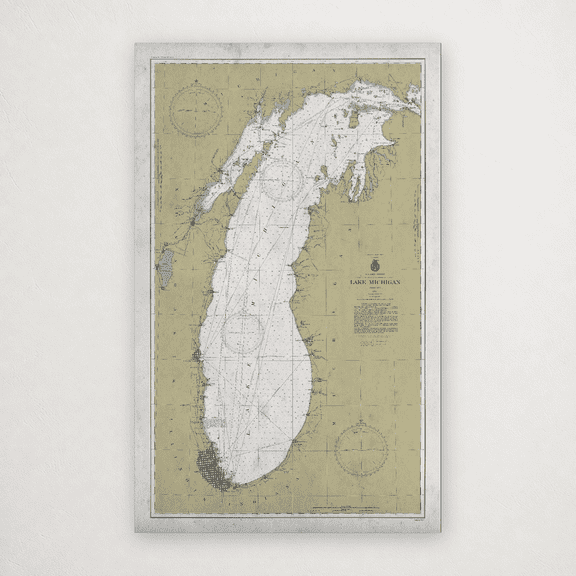Lake Michigan Nautical Chart Vintage Map - 20" x 32" - Print Only