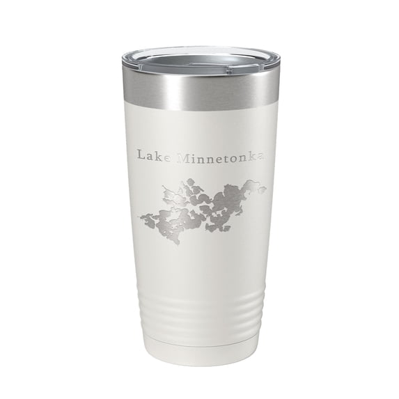 Lake Minnetonka Map Tumbler Travel Mug Insulated Laser Engraved Coffee Cup Minnesota 20 oz White