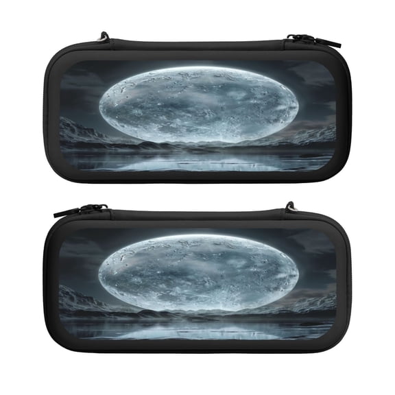 Lake Moon, Carrying Case For Nintendo Switch & OLED Version, Eva Lightweight Shockproof Protective Pouch Case for Game Console & Accessories with 10 Game Card Slot & Wristband, Black