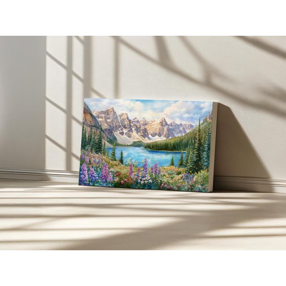 Lake Moraine Banff National Park Canada Spring Wildflower Snow Rockies Mountain Forest Poster , Poster Print Only
