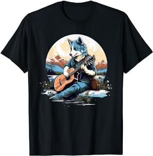 Lake Mountain Acoustic Guitar Siberian Husky Dog T-Shirt - Walmart.com