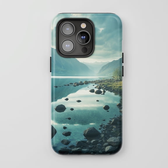 Lake Mountains Landscape For All iPhone Series Tough Phone Case Nature Teal Sky