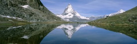 Lake Mountains Matterhorn Zermatt Switzerland Canvas Art - Panoramic Images (36 x 12)