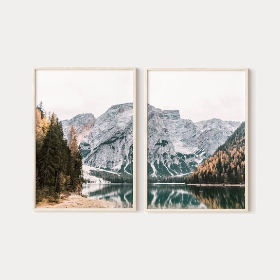 Lake Nature Mountain Nature Diptych Wall Art Lake Landscape Set 2 Stretched Canvas 16x24