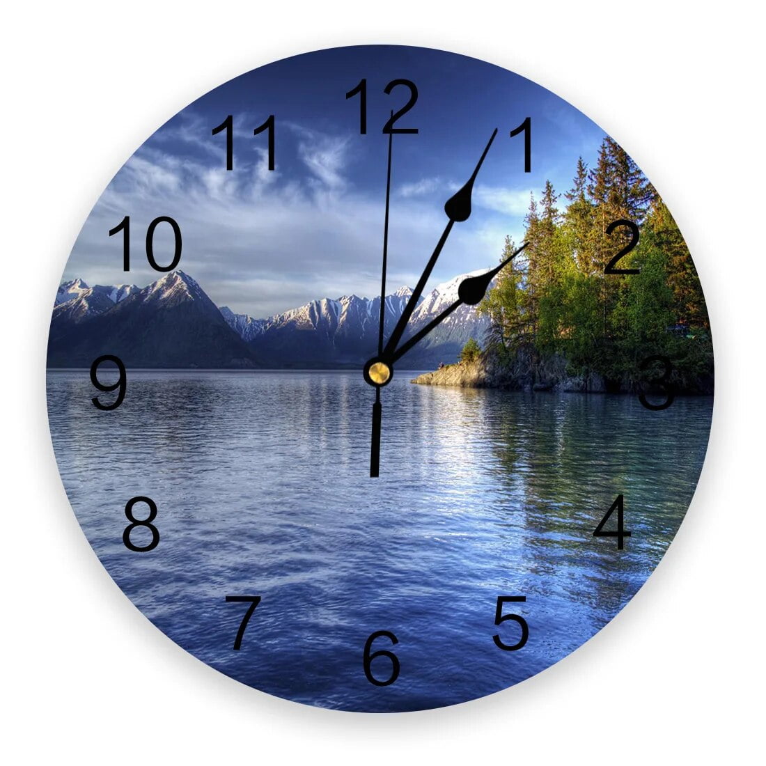 Lake Nature Trees Mountains Sky Clouds Blue Wall Clocks Silent Home ...