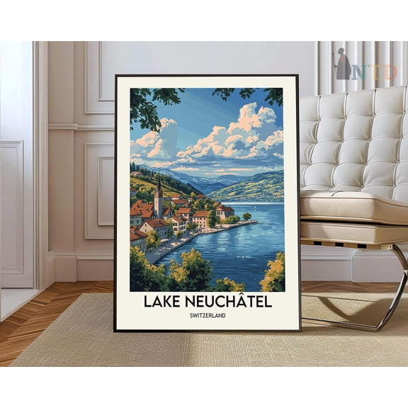 Lake Neuchatel Switzerland Nature Landscape Wall Art Decor Print, Unframed Paper Poster 8x10in