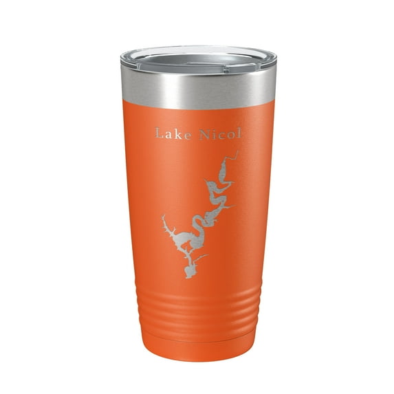 Lake Nicol Map Tumbler Travel Mug Insulated Laser Engraved Coffee Cup Alabama 20 oz Orange