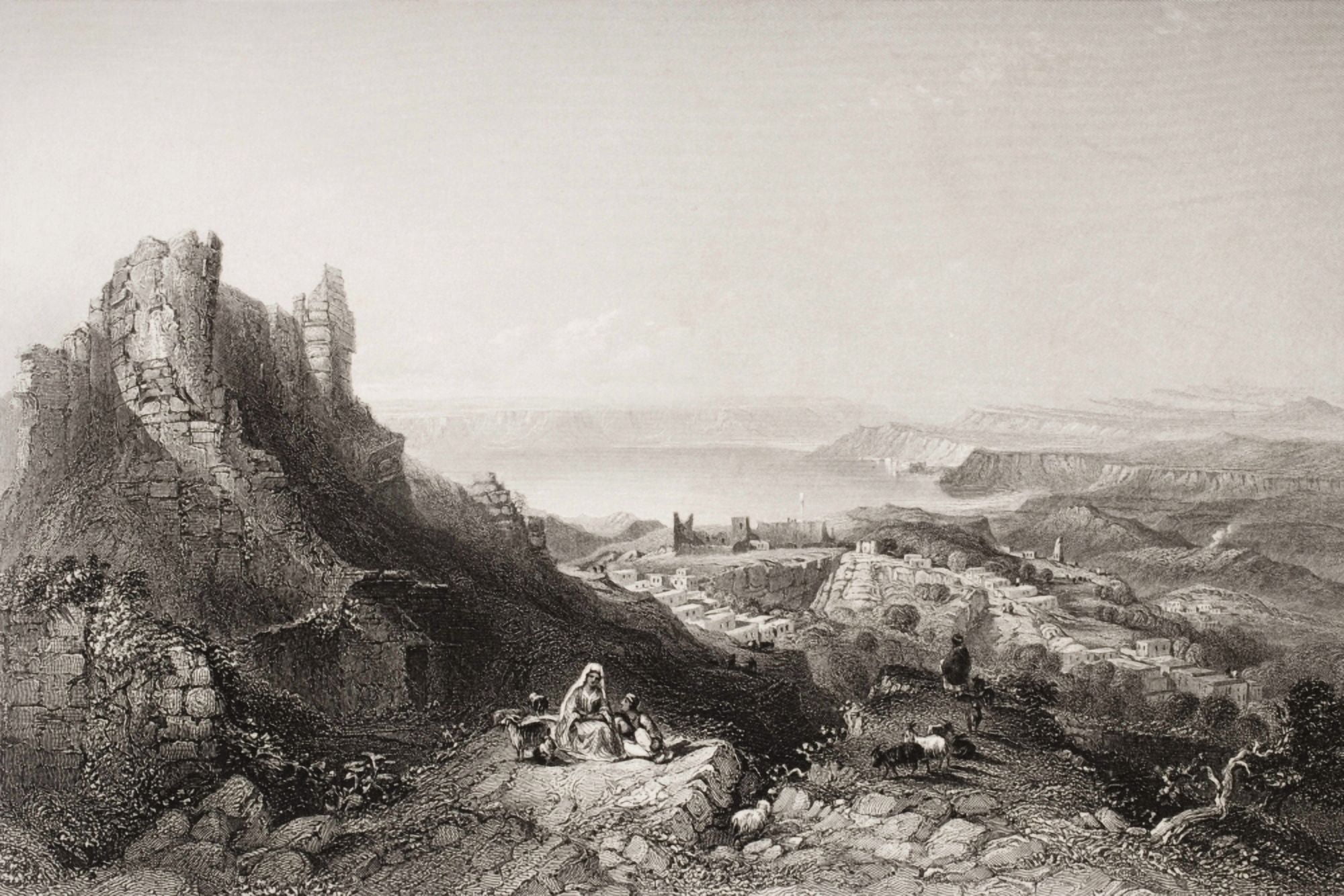 Lake Of Tiberius From The Castle Of Saphet Palestine Engraved By C Cousen After WH Bartlett Canvas Art - Ken Welsh Design Pics (18 x 12)