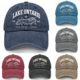 thumbnail image 1 of Lake Ontario Embroidered Baseball Hat Unisex Adjustable Cotton Cap Casual Great Lakes Outdoor Sun Hat Travel Headwear For Men Women, 1 of 3