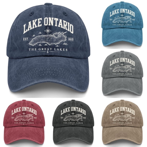 Lake Ontario Embroidered Baseball Hat Unisex Adjustable Cotton Cap Casual Great Lakes Outdoor Sun Hat Travel Headwear For Men Women