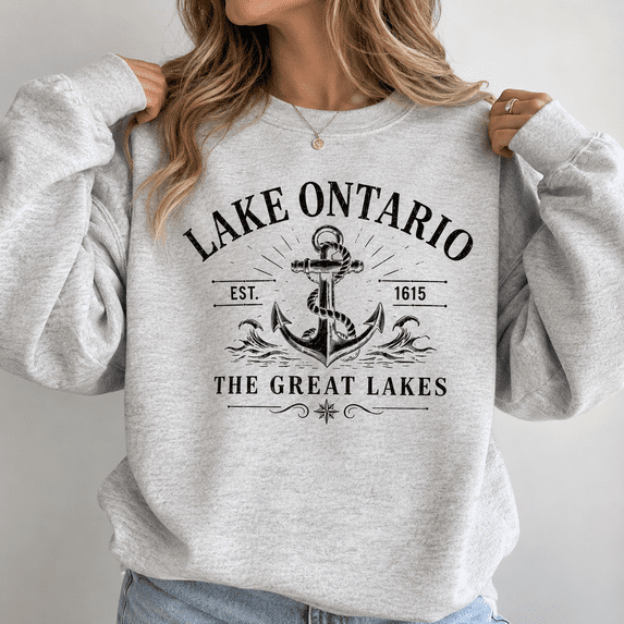 Lake Ontario Est 1615 Anchor Great Lakes Graphic Crewneck Sweatshirt, Unisex Fit