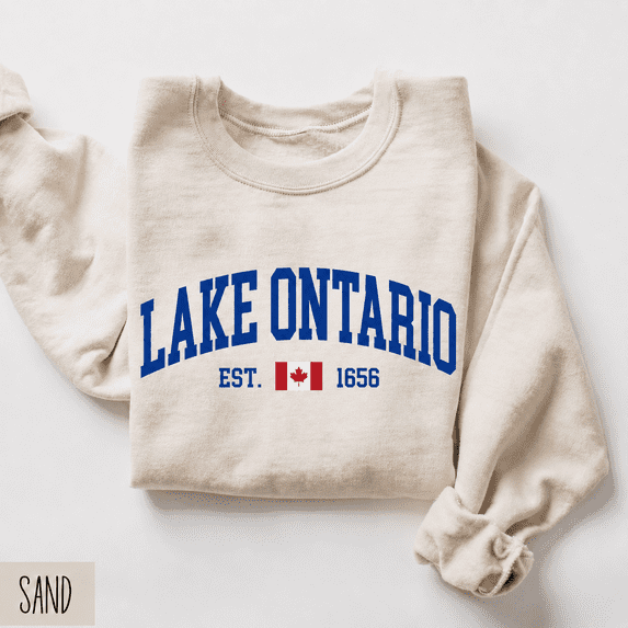 Lake Ontario Est. 1656 Canadian Flag Collegiate Graphic Crewneck Sweatshirt, Unisex Fit