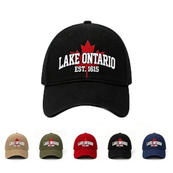 Lake Ontario Forever Heritage Embroidered Cap,Adjustable Dad Hat with Canadian Maple Leaf and Flag,Great Lakes Outdoor Baseball Hat for Men and Women