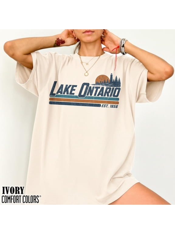 Lake Ontario Graphic T-shirt Lake Ontario Shirt Vintage Lake Tee Ivory Great Lakes Apparel Lighthouse Design Top