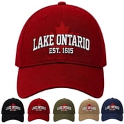 Lake Ontario Hat Men Embroidered Cap with Maple Leaf Adjustable Metal Buckle Closure