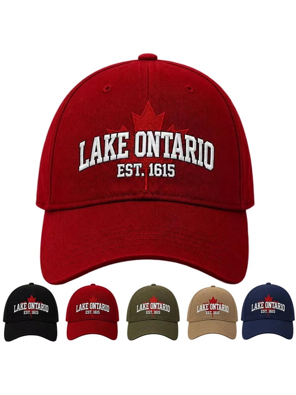 Lake Ontario Hat Men Embroidered Cap with Maple Leaf Adjustable Metal Buckle Closure