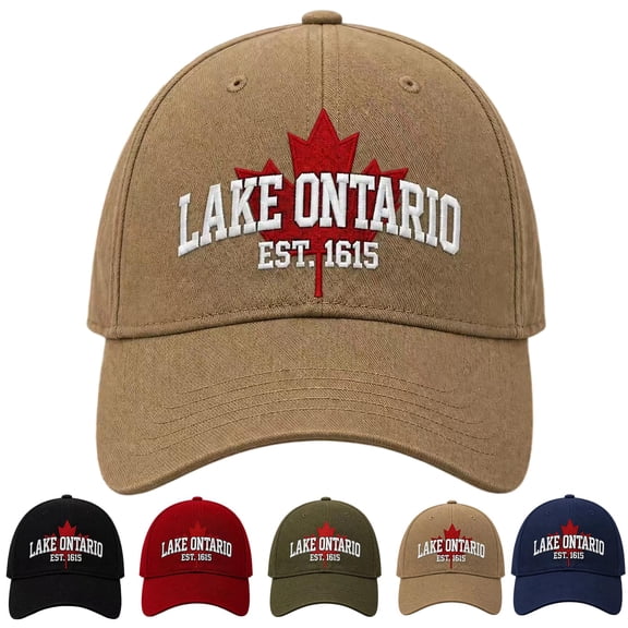 Lake Ontario Hat Men Embroidered Cap with Maple Leaf Adjustable Metal Buckle Closure