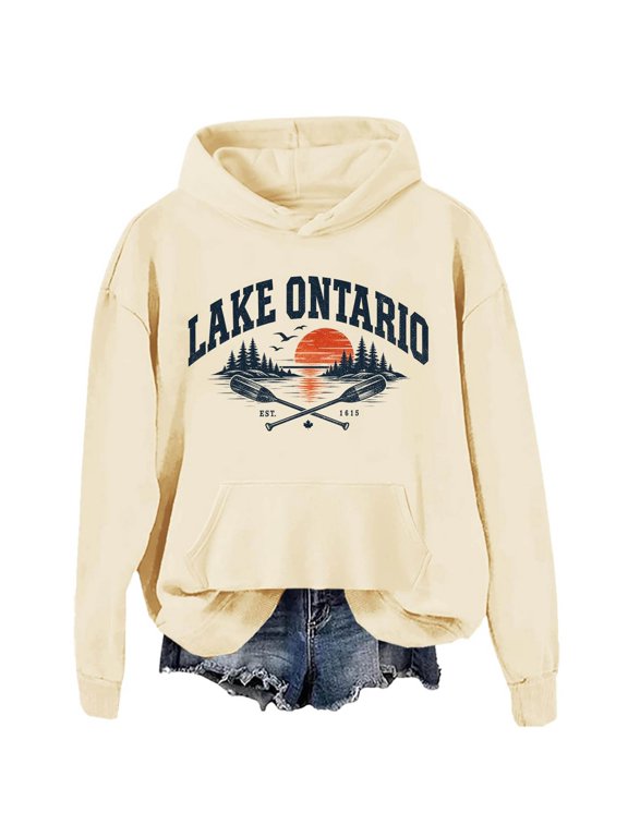 Lake Ontario Hoodie for Men Lake Ontario Scenery Print Hoodies, Long Sleeve Casual Pullover Sweatshirt for Men