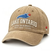 Lake Ontario Map & Maple Leaf Embroidered Outdoor Sun Hat   Vintage-Wash Baseball Cap Unisex Adjustable Cotton Casual Hat