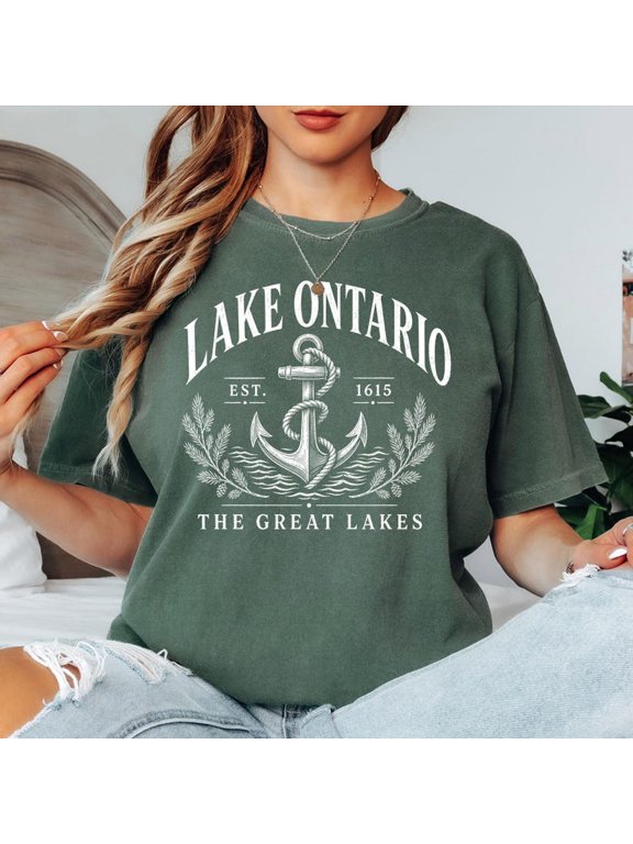 Lake Ontario Shirt, Great Lakes Anchor Graphic Tee, Vintage Nautical Canada Gift, Boating Vacation Comfort Colors Shirt