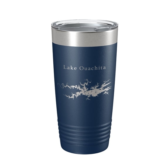 Lake Ouachita Map Tumbler Travel Mug Insulated Laser Engraved Coffee Cup Arkansas 20 oz Navy Blue