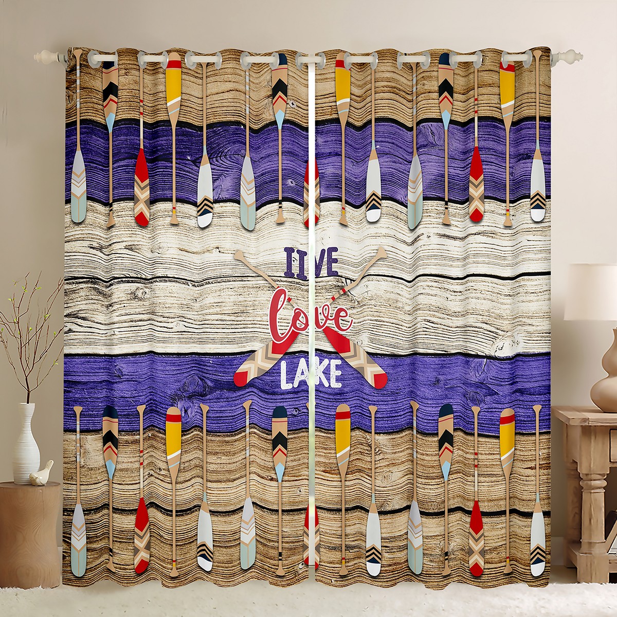 Lake Paddle Curtains 42"Wx84"L 2 Panels, Lake House Blackout Curtains