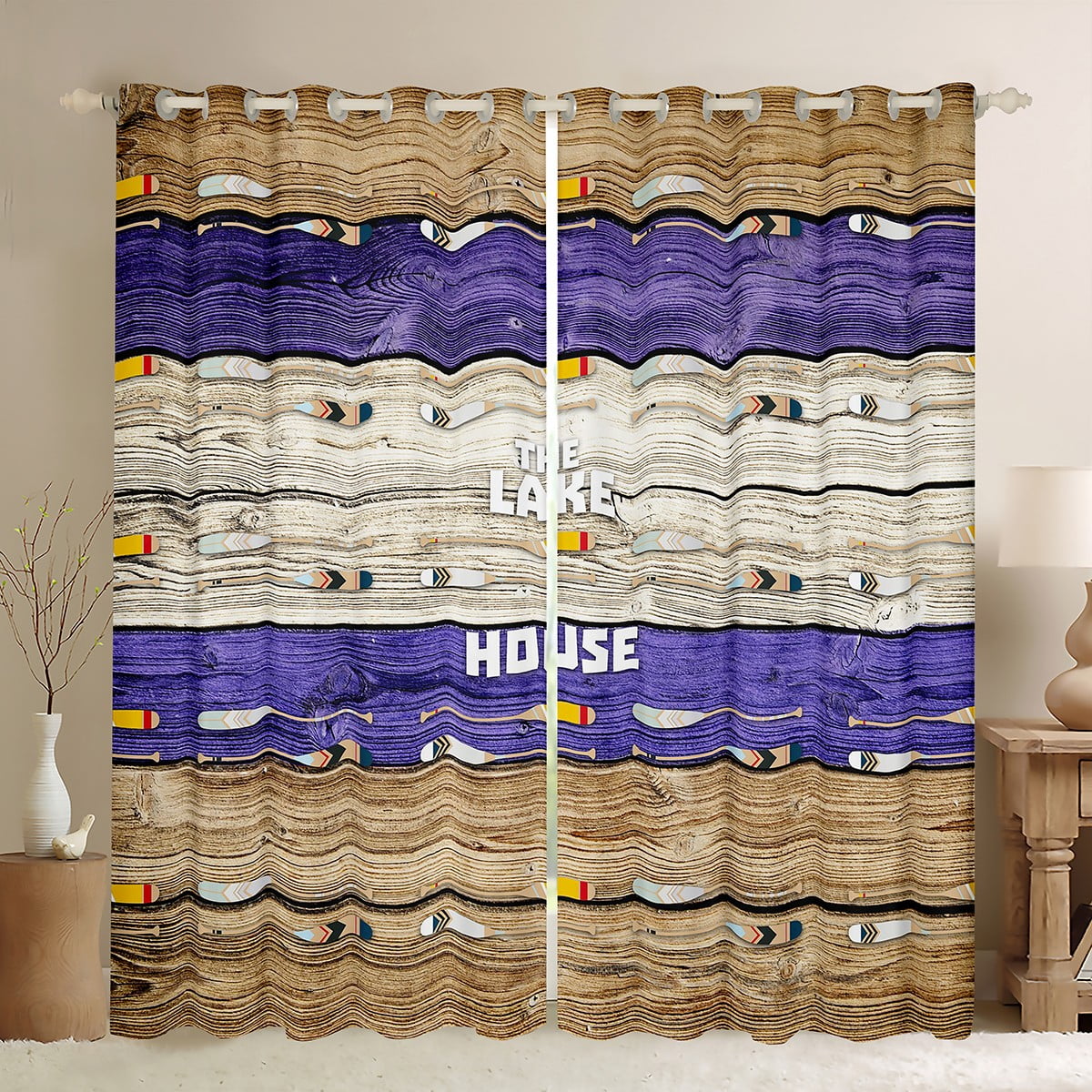Lake Paddle Curtains & Drapes, Lake Cabin Decor Blackout Curtains Lake