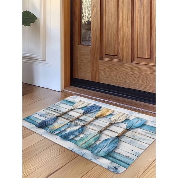 Lake Paddle Striped Door Mat Indoor Outdoor Entrance, Non Slip Rug for Kitchen Bathroom Entryway Rug, Watercolor Vintage Wood Grain Washable Doormat Floor Mat for Office Home Decor 24x36 Inch