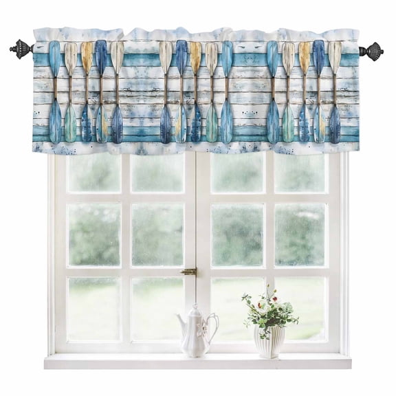 Lake Paddle Striped Kitchen Valances for Windows 60x18 Inch Kitchen Curtains Valances Rod Pocket Watercolor Vintage Wood Grain Bathroom Window Valances for Window Treatment Decor