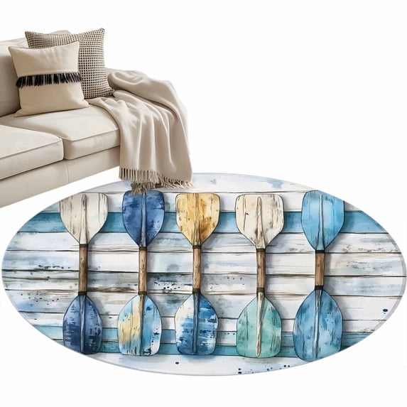 Lake Paddle Striped Round Rug 4ft Area Rug Washable Soft Non-Slip 4' Circle Low Pile Rugs Watercolor Vintage Wood Grain Carpet for Bedroom Living Room Entryway Home Office Dining Room