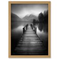 thumbnail image 1 of Lake Pier Mountain Landscape Black and White Photo Artwork Framed Wall Art Print A4, 1 of 4