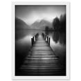 thumbnail image 1 of Lake Pier Mountain Landscape Black and White Photo Artwork Framed Wall Art Print A4, 1 of 4
