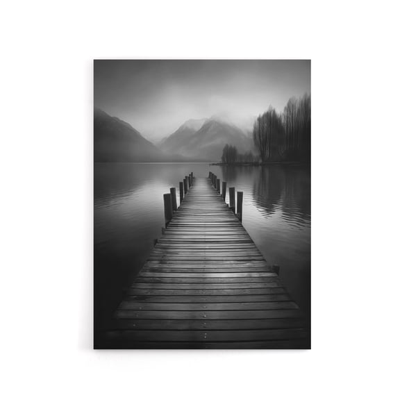 Lake Pier Mountain Landscape Photograph Canvas Wall Art Print 12X16"