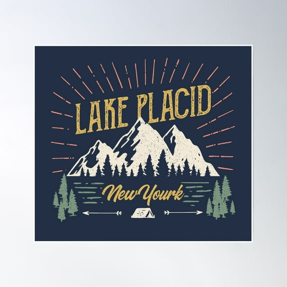 Lake Placid New York Mountain Design On Back Poster Wall Art, Modern Wall Decor, 8x12 UNFRAMED