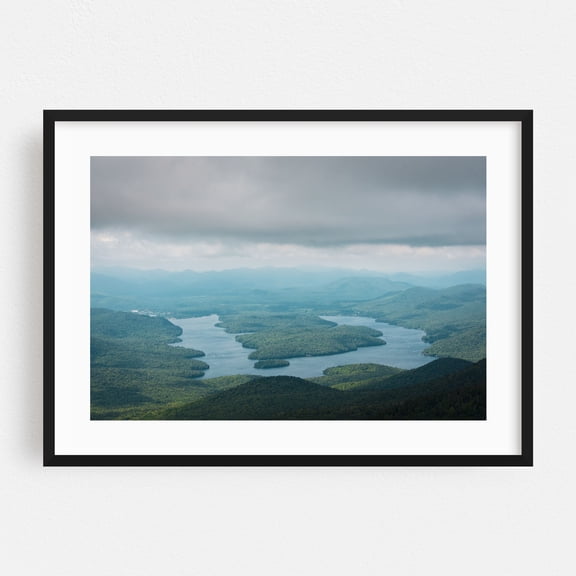 Lake Placid from Whiteface - Wilmington New York Photography Nature Landscape Mountain Scenic Forest Water Travel Poster Black Framed Wall Art Print 5 x 7 inches