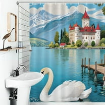 Lake Print Shower Curtain Art Style Bathroom Decor Shower Curtain with 12 Hooks,66inx72in