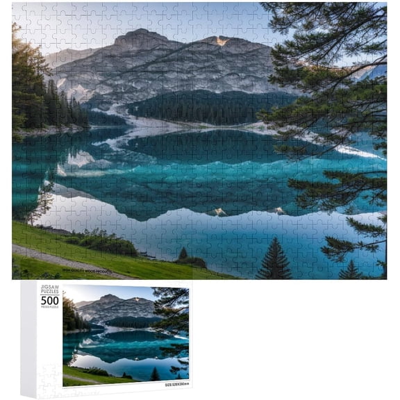 Lake Puzzle Jigsaw Puzzle 500 Pieces for Adults, 20"x15" Large Puzzle The Land of a Country Decoration for Family Party Holiday - Multi-Color Winter Scene
