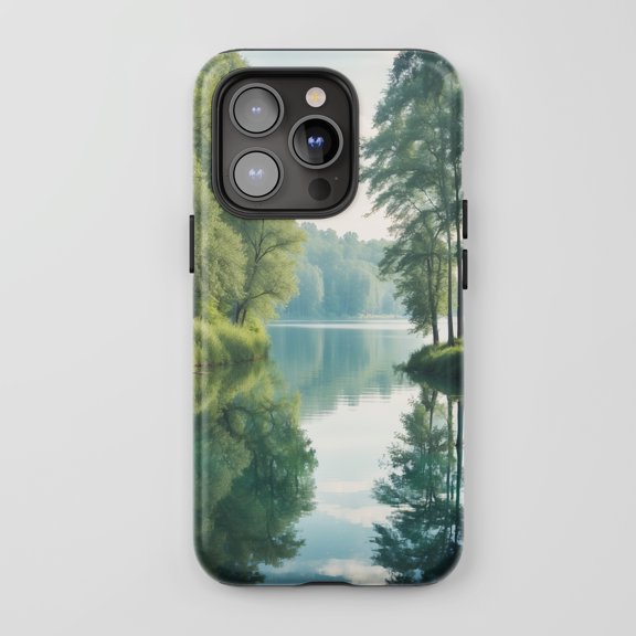 Lake Reflection Trees For All iPhone Series Tough Phone Case Nature Green